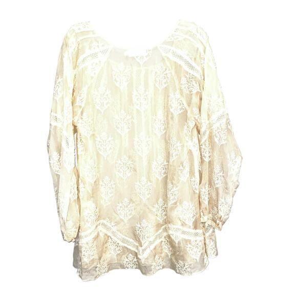 Johnny Was Silk Sheer Embroidered Cream Ivory Shirt 4 Love & Liberty M Lace - Picture 5 of 11